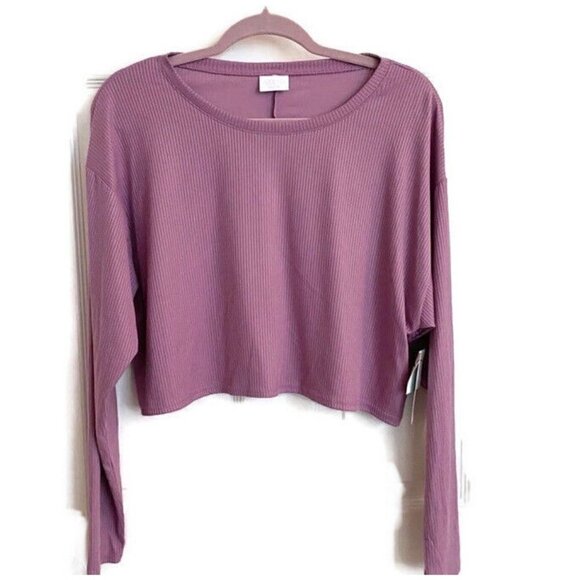 BP RIBBED Crop Long Sleeve tee top Purple MEDIUM - Picture 1 of 9